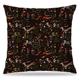 LUKIPOM Witchy Forest Animals Mushroom Pillow Covers 18x18, Dark Cottagecore Decor, Witchy Room Decor, Gothic Snake Moon Pillow Covers for Couch Bed, Cottagecore Room Decor, Gothic Home Decor