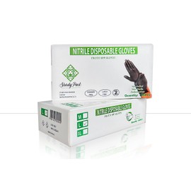 [100 Count] 4mil Disposable Black Nitrile Gloves - Powder&Latex Free - Textured Industrial &Hosehold Gloves- Non-Strile (Extra Large)