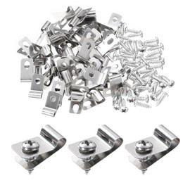 sourcing map 50pcs Wire Fence Clips 0.2" Stainless Steel Fence Wire Clamps Agricultural Fencing Mounting Clips with 50pcs Screws for Mounting 12-16 Gauge Wires to Wood Metal or Vinyl Fence