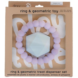 Dexypaws: Chew Master: Ring & Geometric Kong - Lilac & Sky Blue - 2pc Dog Toys, Aggressive Chewers, Treat Dispensing, Fetch & Tug, Rubber, Pet Play