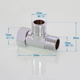 Toilet Diverter Valve Brass T Shape Adapter Connector, G1/2" Hose Fitting Tee 3-Way Diverter for Angle Valve Hose Toilet Bidet Sprayer Shower Arm (Chrome Round)