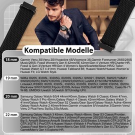 TumpCez Elastic Watch Straps, 16 mm, 18 mm, 19 mm, 20 mm, 22 mm, 24 mm, Quick Release Nylon Strap, Adjustable, Breathable Sports Bands, Replacement Strap for Men and Women, Ripple black + ripple grey