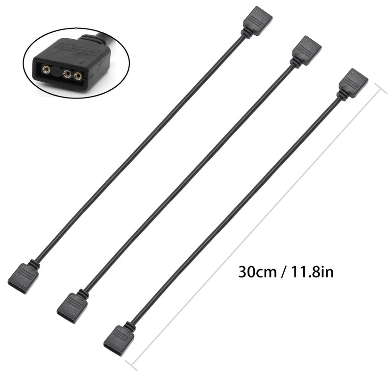 Jstincal (3-Pack) ARGB Extension Cable, 5V 3-Pin Addressable RGB Cable,