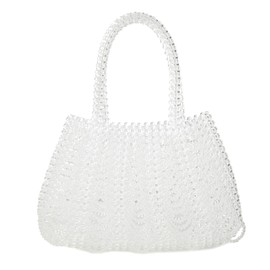 Abvokury Acrylic Beaded Tassel Handbag Pearl Purse Evening Clutch for Wedding Party, Transparent