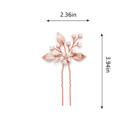 Heread Pearl Bride - Horquillas para el pelo para novia (3 unidades), diseño de hojas de oro rosa