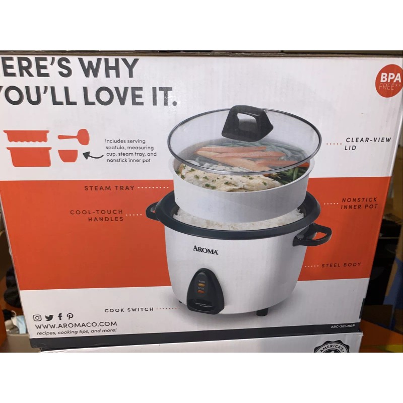 AROMA HOUSEWARES ARC-361-NGP, 20-CUP POT-STYLE COOKER & FOOD STEAMER. (WHTE)