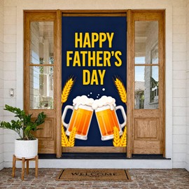 Happy Father's Day Door Cover Banner, 71x35in Cheers Beer Mugs Father's Day Front Door Cover,Fathers Day Party Decoration for Photo Booth Backgroun Indoor Outdoor Home Accent Photo Backdrop