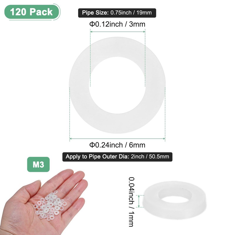 M METERXITY 120-Pack M3 Nylon Flat Washers 3mm ID 6mm