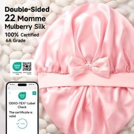 Umisleep Double-Sided 100% 22 Momme Mulberry Silk Bonnet for Sleeping Women, Large Silk Hair Wrap for Long Curly Hair, Non-Slip Sleep Cap with Adjustable Band, Blush