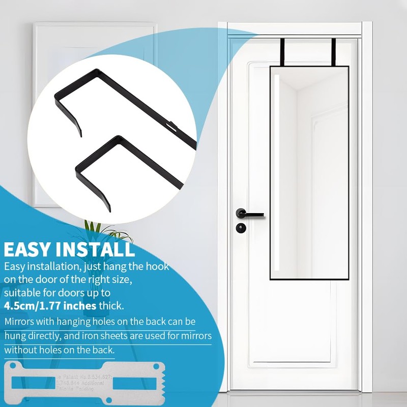 Kazheon 2 Pcs Over The Door Mirror Hanger, Adjustable Door