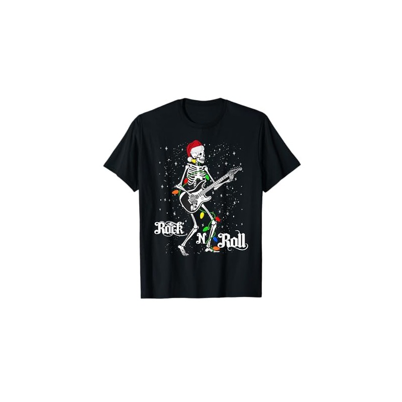 Santa Rocker Skeleton Rock N Roll Guitar Guitar Christmas T-Shirt,