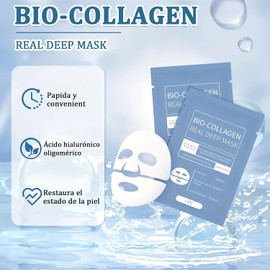 15 Piezas Mascarilla Bio Colágeno, Mascarillas de Colageno,Collagen Real Deep Mask, Mejora la Opacidad Reduce los Poros, Las Arrugas y Hidratación Profunda para Mujeres y Adolescentes