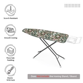 Encasa XO Replacement Ironing Board Cover with Extra Thick Pad, Made in India, Standard (Fits Medium Boards 42"x14") Elasticated, Scorch Resistant, Durable - Green Roses