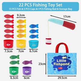Montessori Magnetic Fishing Game 1 year old, 10 in 1 Fabric Fishing Game for Kids, Toddler Fabric Fishing Games with Stacking Cups for Number Counting, Color Sorting, Shape Learning Baby Presents