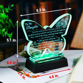 YWHL to My Daughter Gifts from Dad Mom, Best Birthday Gifts for Daughter Adult, Butterfly-Shaped Glass Keepsake with Colorful Light Base, Christmas Graduation Present