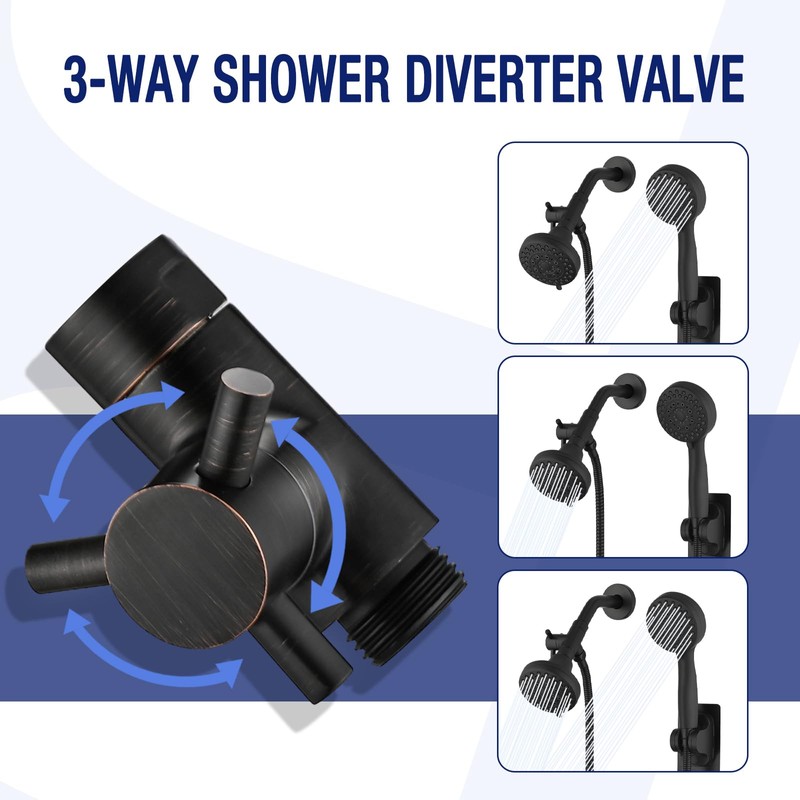 PDPBath Brass 3 Way Shower Arm Diverter Valve, Shower Mixer
