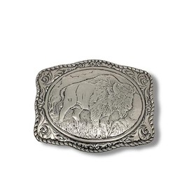 ALVYNG Crumrine - Hebilla de cinturón occidental, diseño de búfalo plateado, 4.25 pulgadas, borde festoneado de aleación de metal, plateado, 1.64 inch