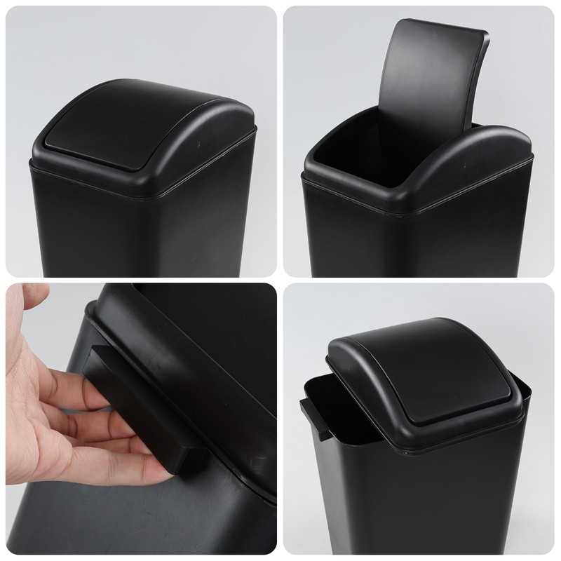 Oymlclivisa Black Plastic Swing Top Bin, 20 L Plastic Trash