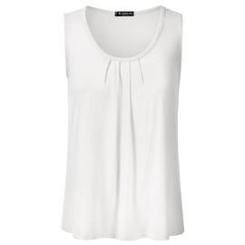 EIMIN Women's Pleated Scoop Neck Sleeveless Stretch Basic Soft Tank Top Ivory 2XL