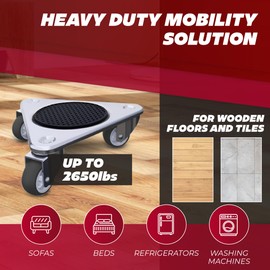 Furniture Movers with 3 Wheels & Lifter Set - 360° Rotation, Supports 2650 lbs - Includes 4 Dollies, Pry Bar, Non-Slip Pads, & Storage Bag