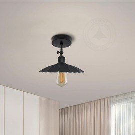 DC Voltage Vintage Style Semi Flush Mount 180 Degree Adjustable E27 Base with Bulb Socket Vintage Style Unique Cone Shape Ceiling Mount Lighting