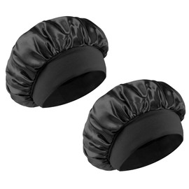 Kellegour Pack of 2 Silk Caps for Sleeping, Satin Hair Cap, Adjustable Sleep Cap, Women's Satin Bonnet Sleep Cap, Silk Sleep Cap, Satin for Women and Girls, Curly Natural Hair (Black), black