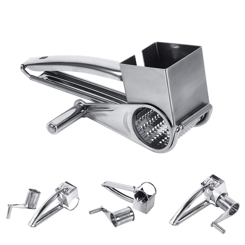 Nikou Rotary Cheese Grater, Stainless Steel Hand Crank Cheese Grater