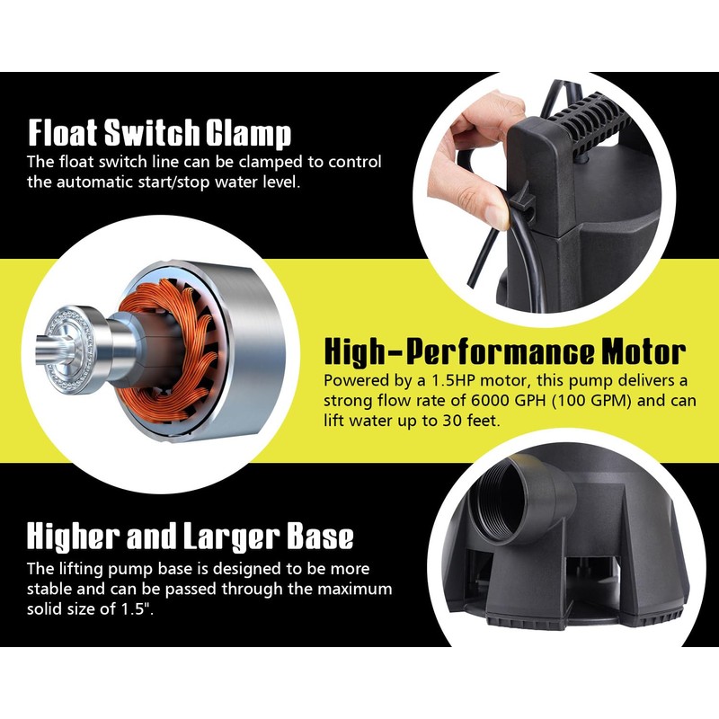 6699 6000GPH Submersible Sump Pump with Float Switch1.5HP Sewage Effluent