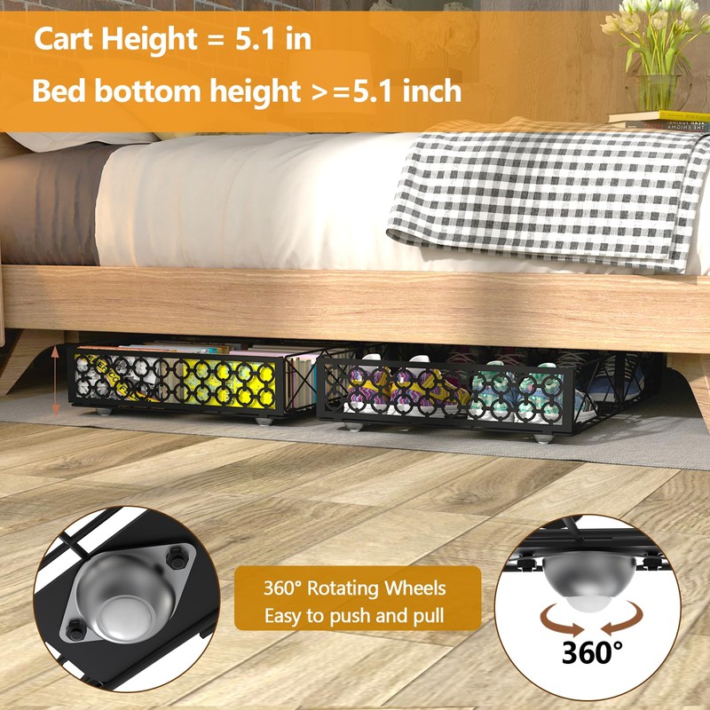 NADAMOO Under Bed Storage with Wheels, 2 Pack Rolling Under