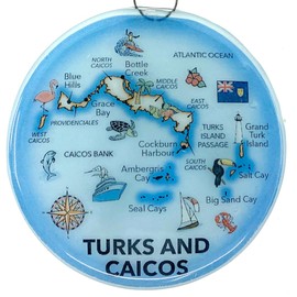 Turks and Caicos Glass Ornament - Map Christmas Tree Decoration - Art Glass Light Catcher