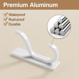 Self Adhesive Wall Hooks for Hanging: Stick-On Hooks Hold 13 LB, Coat Hook,Towel Hooks For Bathrooms,Shower Hooks for Wall,Door Hooks Hanging Towel, Kitchen Hook,Metal hooks for hanging,White 4 Pack