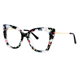 Zeelool Cat Eye Blue Light Glasses for Women Chic Oversized Floral Eyeglasses Anti Blue Light Full Eyewear Glasses JGX674221-01B