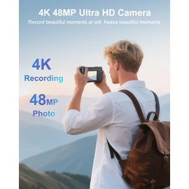 4K Digital Camera for Photography, Autofocus 48MP Vlogging Camera with Flash, 3" 180° Flip Screen, 16X Zoom, 32GB Card and Battery Charger, Point and Shoot YouTube Camera for Teens, Adults, Beginners