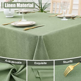 Smiry Square Table Cloth Linen Textured, Waterproof Spillproof Anti-Wrinkle Burlap Tablecloth, Washable Decorative Fabric Table Cover for Dining, Party, Banquet, 60 x 60 Inch, Sage Green