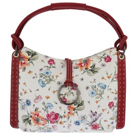 Fioretta Italian Genuine Leather Flower Pattern Zippered Top Tote Shoulder Bag Handbag For Women