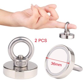 JAKAGO 41KG Pulling Force Strong Rare Earth Magnets Round Neodymium Fishing Magnet Diameter 1.4" (36mm) Magnetic Hooks for Magnet Fishing Magnet Metal Detector Recovery Treasure Finder (2 Pieces)