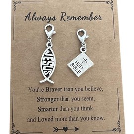 AMOBESTER Jesus Fish Clip on Charms Vintage Religious Lobster Clasp Charms for Zipper Pull Necklace Bracelet Pendant