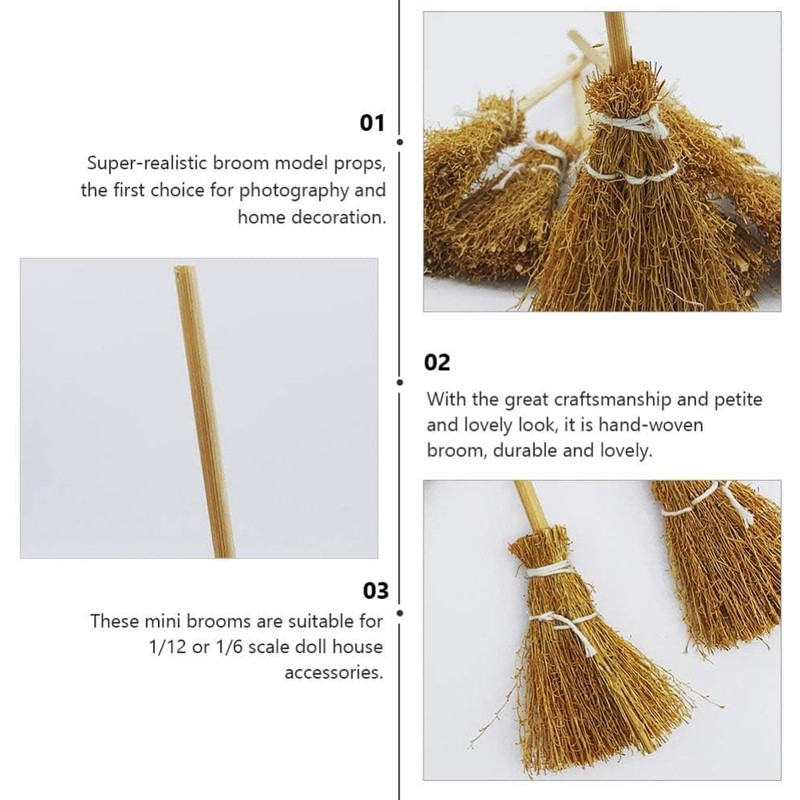 5 Pcs Brown Mini Witches Broomstick Broom Halloween Straw Craft