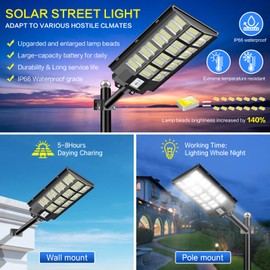 CEDIO Solar Street Lights Outdoor Solar Parking Lot Lights Commercial 8000W LED Street Light Waterproof IP66 Dusk to Dawn with Motion Sensor (8000W-1PACK)