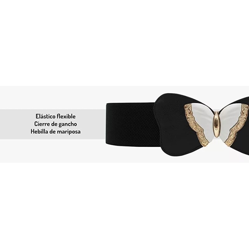 Blackbutterfly Cinturón Elástico Con Hebilla De Mariposa Blanca Para Dama