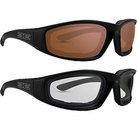Epoch Eyewear Foam Padded Motorcycle Sunglasses 2 Pair Black Frames w/Amber & Clear Lens