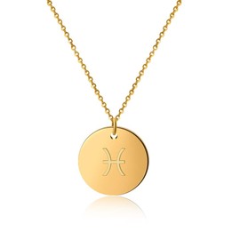 GD GOOD.designs EST. 2015 Zodiac Chain Pisces Gold 18 Carat - Waterproof I Gold Plated Necklace with Horoscope Pendant I Stainless Steel Zodiac Necklace for Ladies