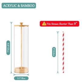 VEGEVIGI Acrylic Straw Holder For Counter With Bamboo Lid, Straw Dispenser Organizer For Home, Clear Plastic Drinking Straw Storage Container