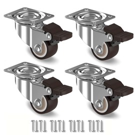 Zalslei Plate Type Caster with Brake, 1.25 Inches, 360 Degree Rotation, Silent, TPE Rubber Wheel, Free Caster with Screws, Stopper, Replacement Casters for DIY, Convenient Goods, Set of 4, Wheel Diameter 1.3 inches (32 mm)
