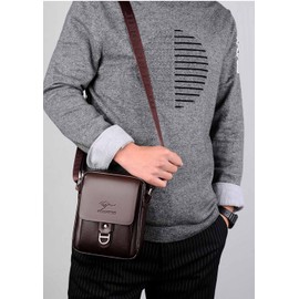 Pawleso Men's Leather Shoulder Bag, Men's Leather Bag for Tablet, Plain Bag, Office Bag, Vintage Messenger Bag, brown, 9.45*7.87*2.17inch (24*20*5,5cm), Schultergurte 53.15inch/ 135 cm