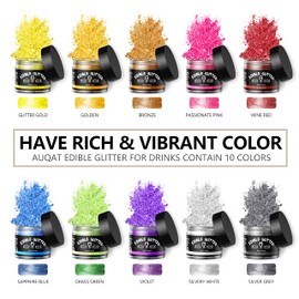 Edible Glitter 10 Colors Set, Sprinkles Glitter for Drinks, Luster Dust for Cocktail, Wines, Beer, Cakes, Baking - 4g/Bottle Vegan Tasteless