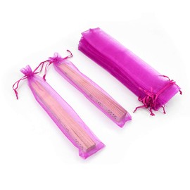 Bezall 50Pcs Organza Folding Fan Bags, Hot Pink Sheer Drawstring Long Organza Gift Bags, Hand Fan Decorative Pouches 2x10 Inches