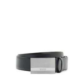 BOSS Men's Baxton Sz35 Italian Leather Belt with Logo Buckle, Black 1
