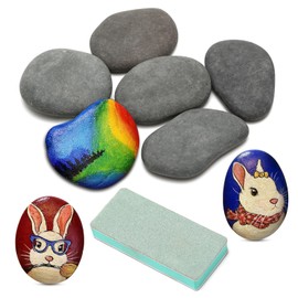 Pack of 6 Pebbles for Painting, 5-8 cm, Stones for Crafts for Stone Pictures, Flat Pebbles Black for Crafts with Polished Plate for DIY Crafts Garden Decoration