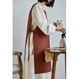 Japanese Cotton Linen Cross Back Work Apron for Women with Pockets Pinafore Dress Smock